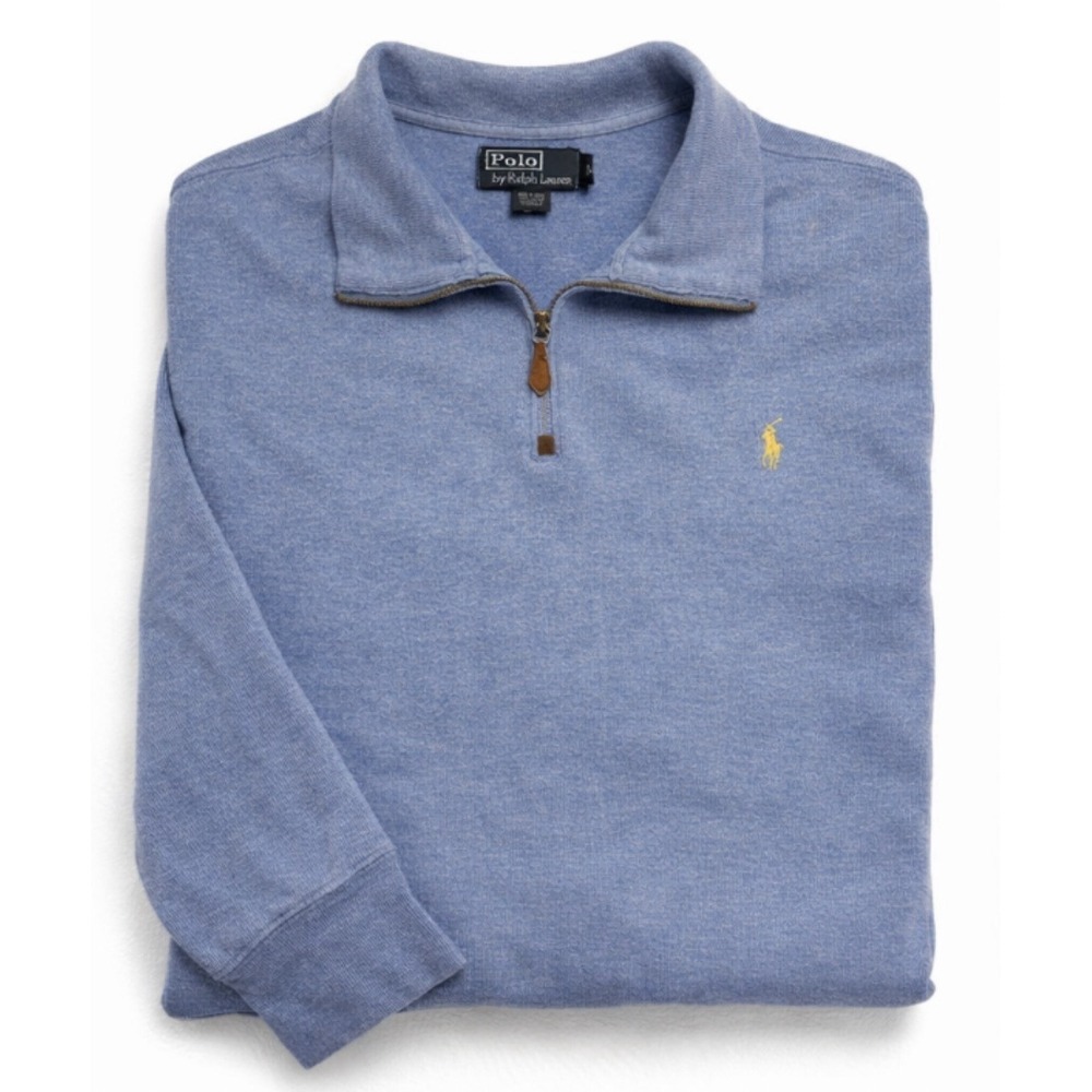 Polo Ralph‎ Lauren Quarter Zip Pullover Men's XXL Light Blue Cotton Sweater